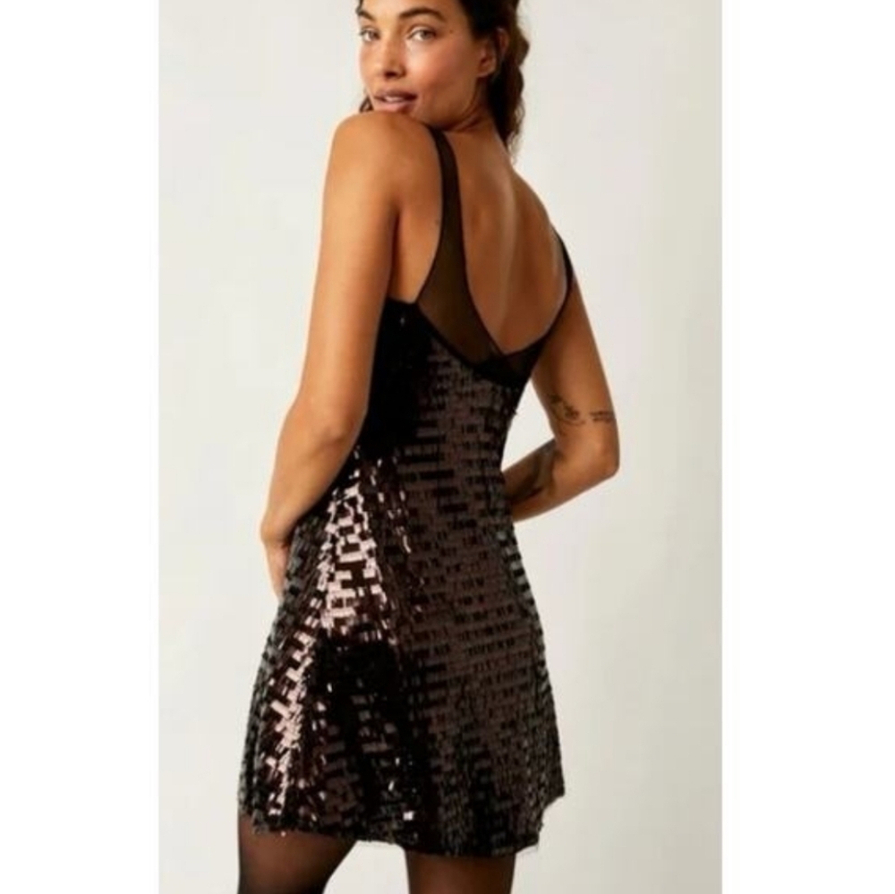 Free People Intimately Disco Fever Mini Slip Chocolate Brown/Black Combo Large - Picture 4 of 14